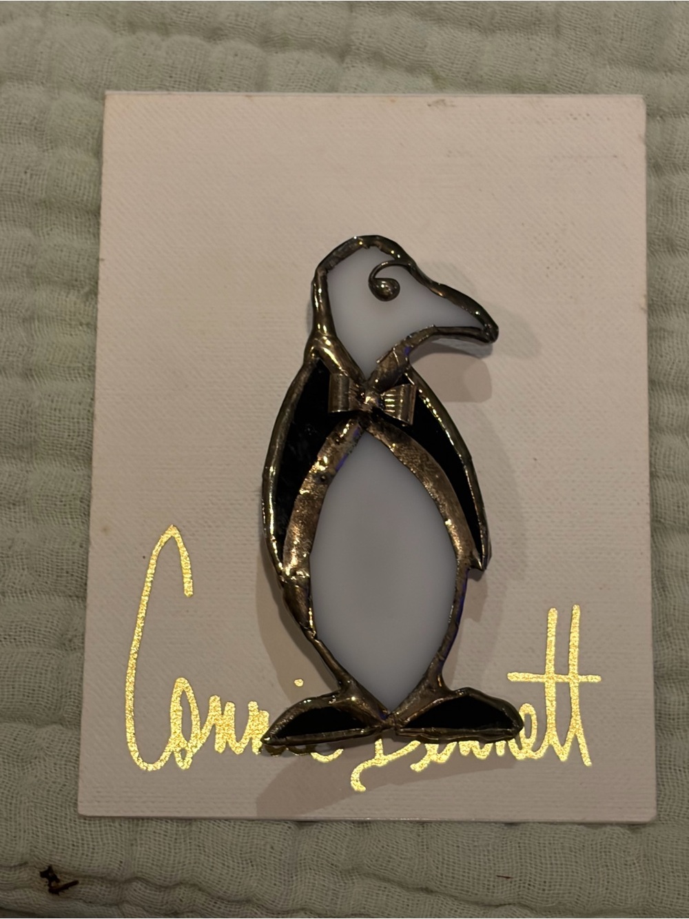 Penguin Brooch with Gold Trim-new